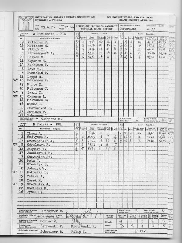 Esikatselukuva: Maaottelupöytäkirja, miehet Suomi - Puola 22.4.1976
	
		Tulos: 5-5
Ei numeroa.