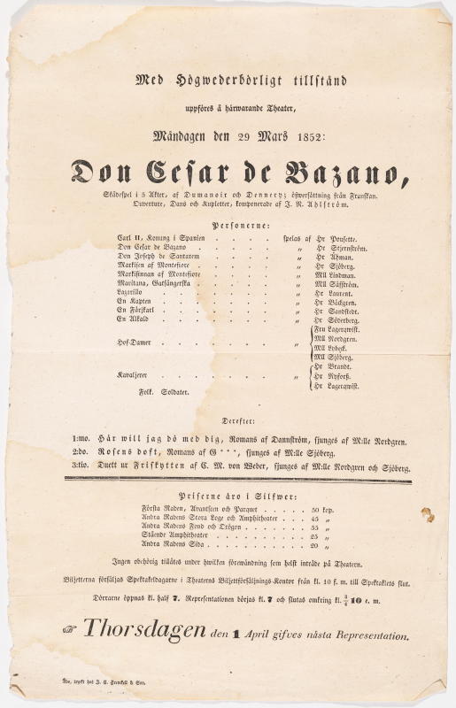 Esikatselukuva: Teatterijuliste 29. maaliskuuta 1852